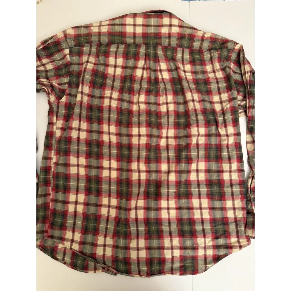Banana Republic Men Large Shirt Plaid Button Down Cotton Red Green Beige Country